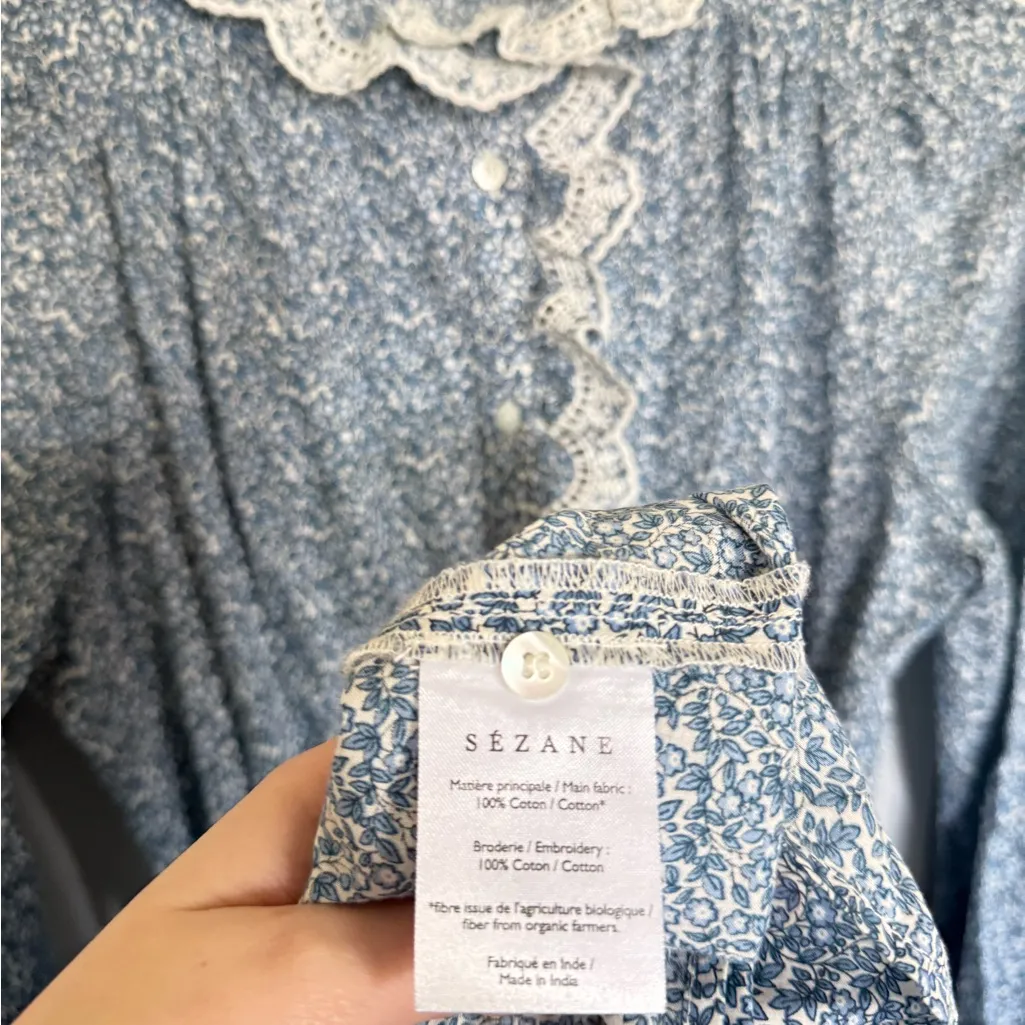 Sèzane Savanah Blue Floral Cottagecore Lace Trim Maxi Dress - Image 6