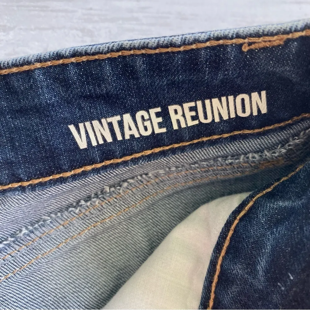 Women’s Rewash Vintage Reunion Denim Dark Blue Distressed Raw Hem Skirt Sz 3 - Image 5