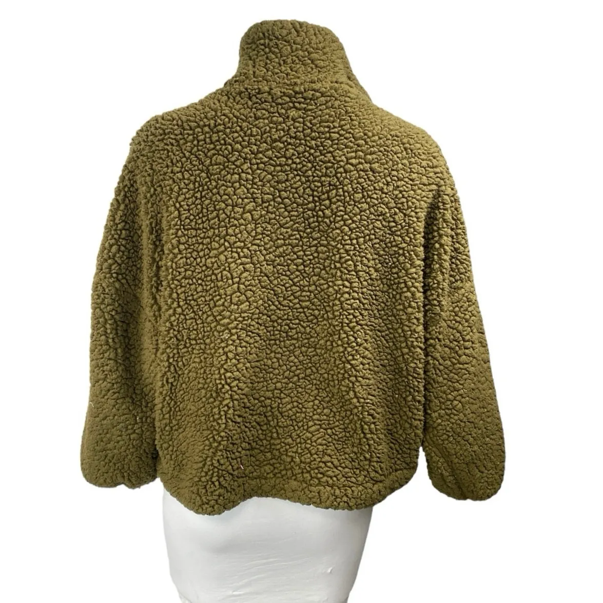 Urban Outfitters Willow Olive Green Sherpa Fleece Zip Up Teddy Sweater Jacket S - Image 2