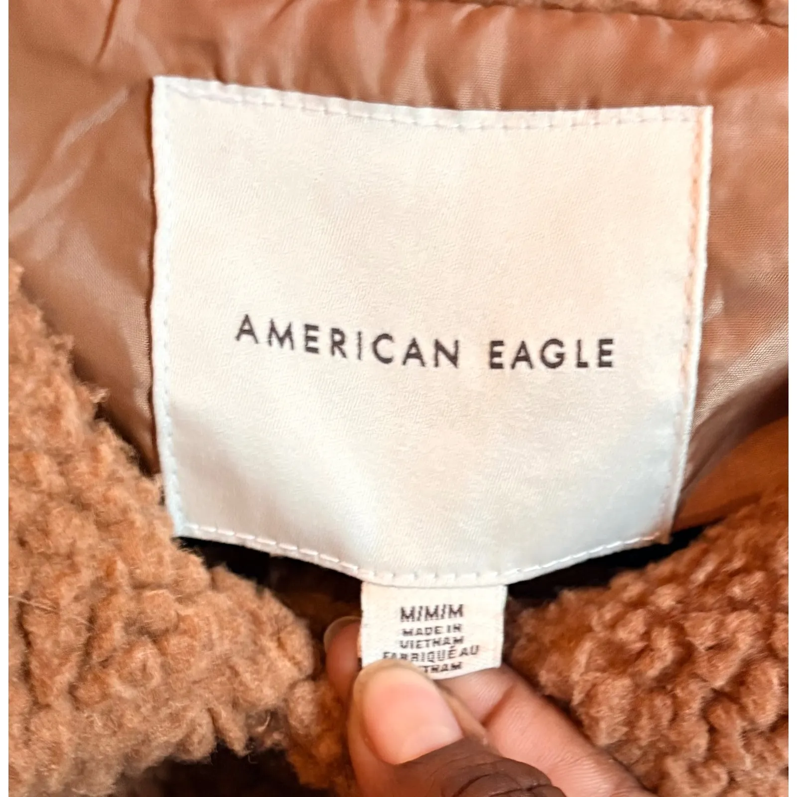 American Eagle Sherpa Trucker Jacket Brown‎ Button Front Cropped Women's M - Image 4