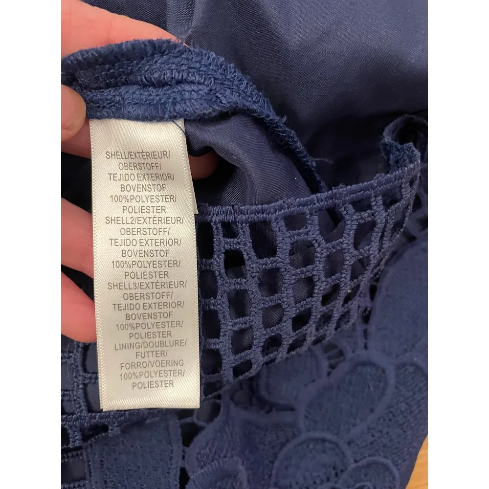 Adrianna Papell Blue Floral Netted Lace 3/4 Sleeve Shift‎ Dress Size 4 Cocktail - Image 4