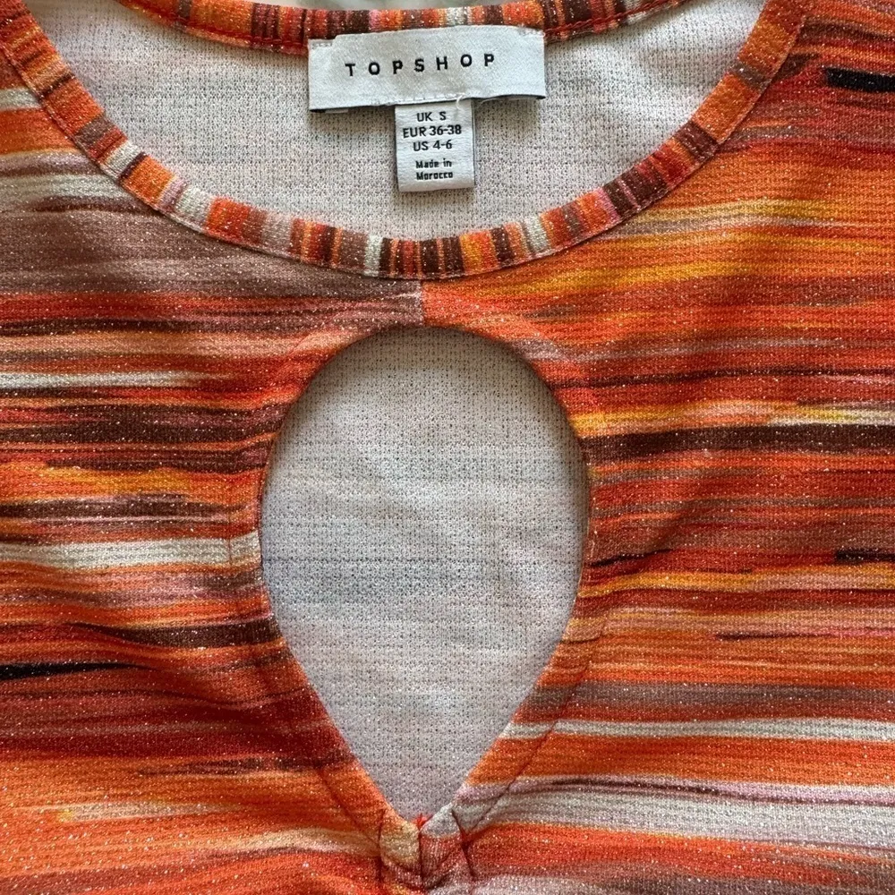 NWOT ASOS Topshop glitter Striped keyhole crop Orange Silver Ruched Top Sz 4-6 - Image 5