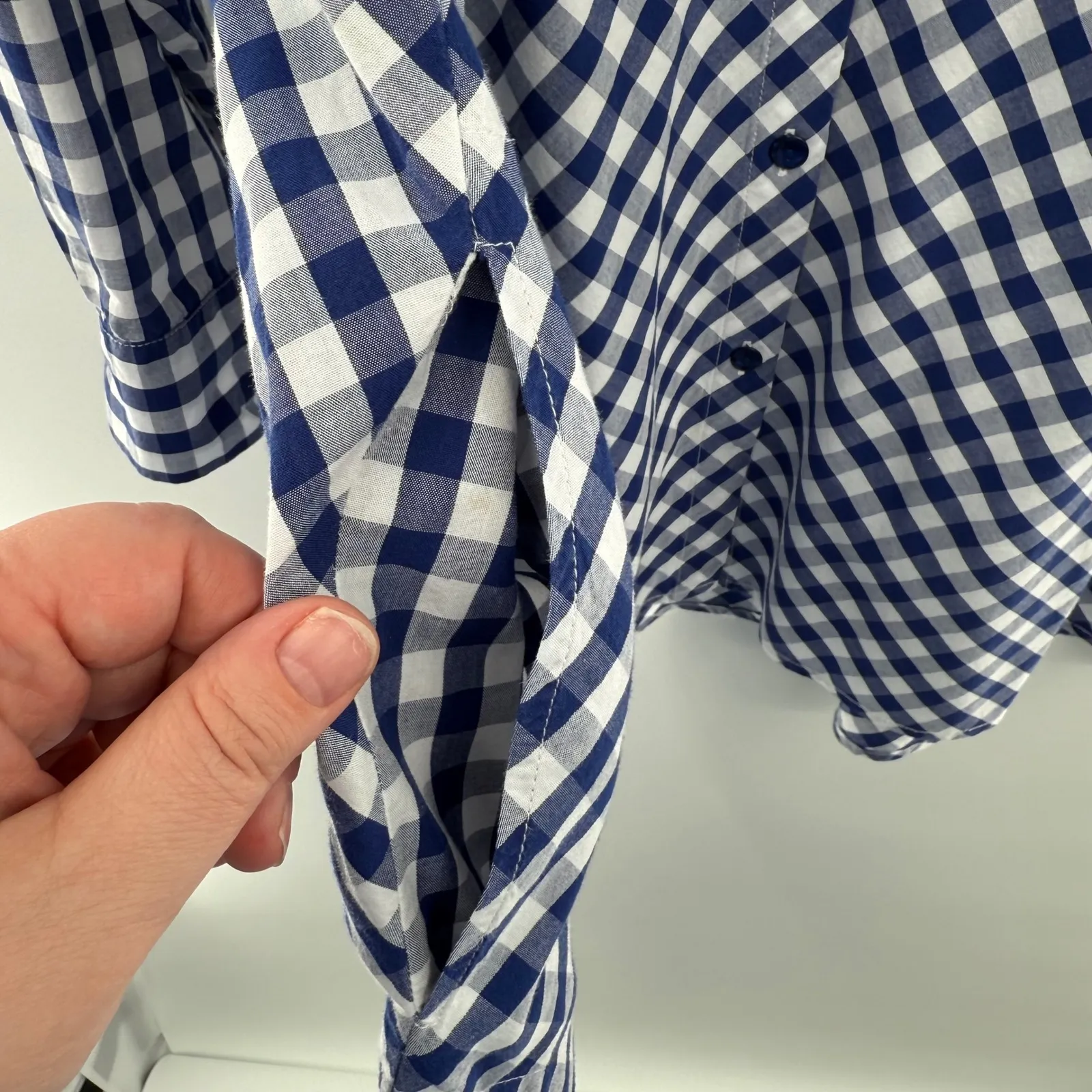 Joan Rivers 2X Blue White Gingham Check Cotton Button‎ Down Tunic Shirt Blouse - Image 3