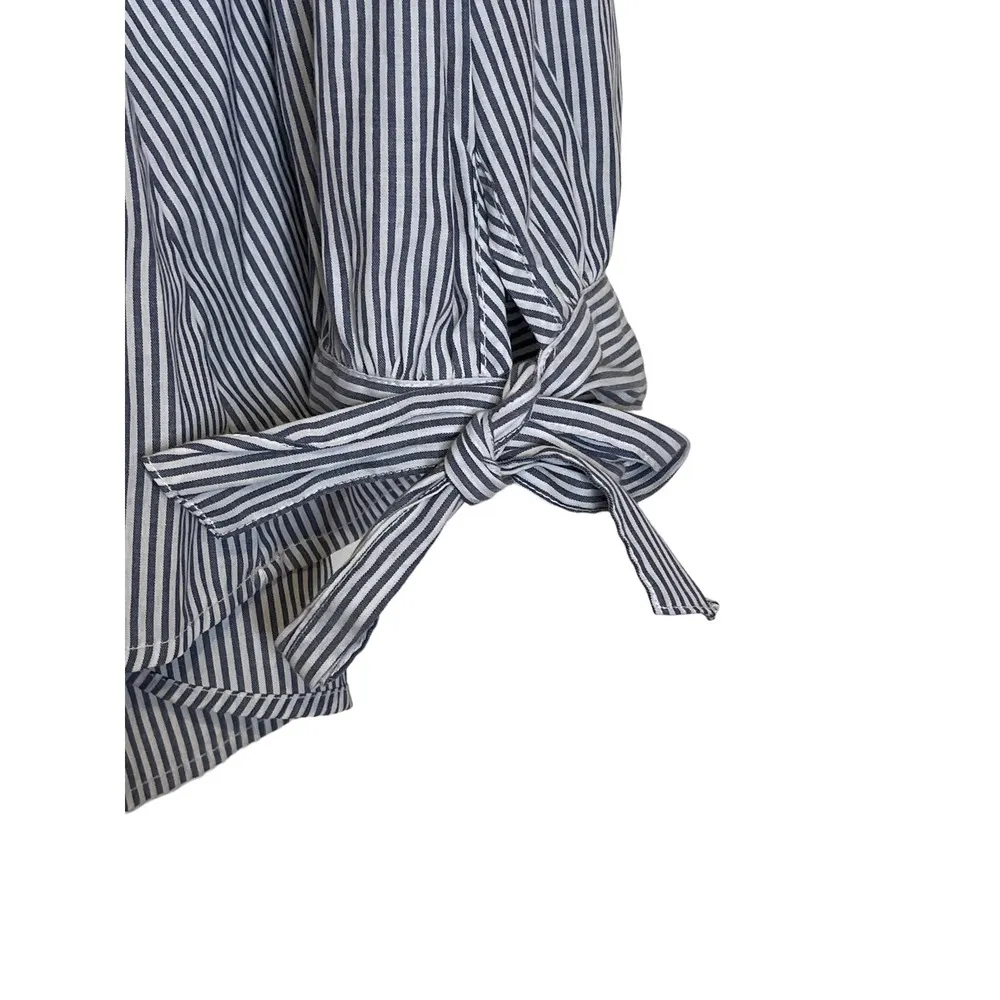 American Eagle Woven Striped Off The shoulder Flowy Top Ties Sleeve Medium Women - Image 3