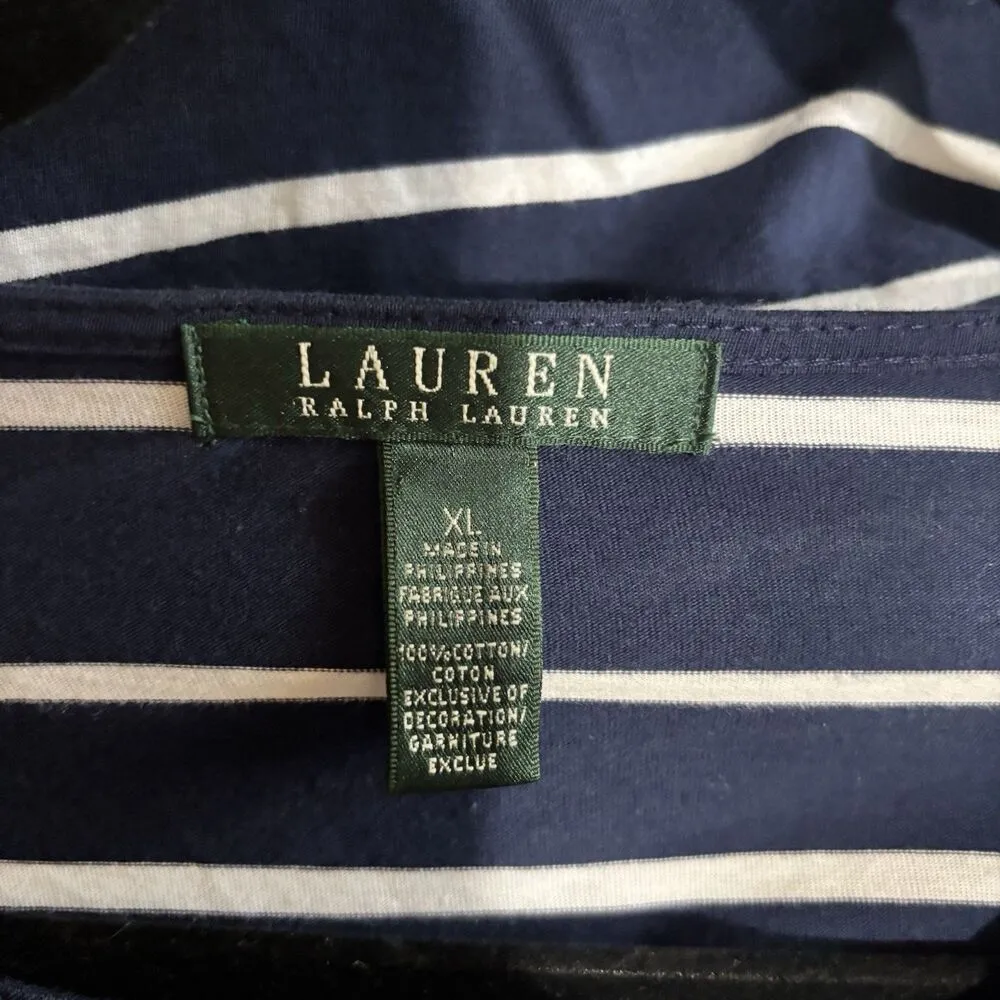 Lauren Ralph Lauren Tunic Top Womens XL Multicolor Stripe Nautical Cotton Blouse - Image 7