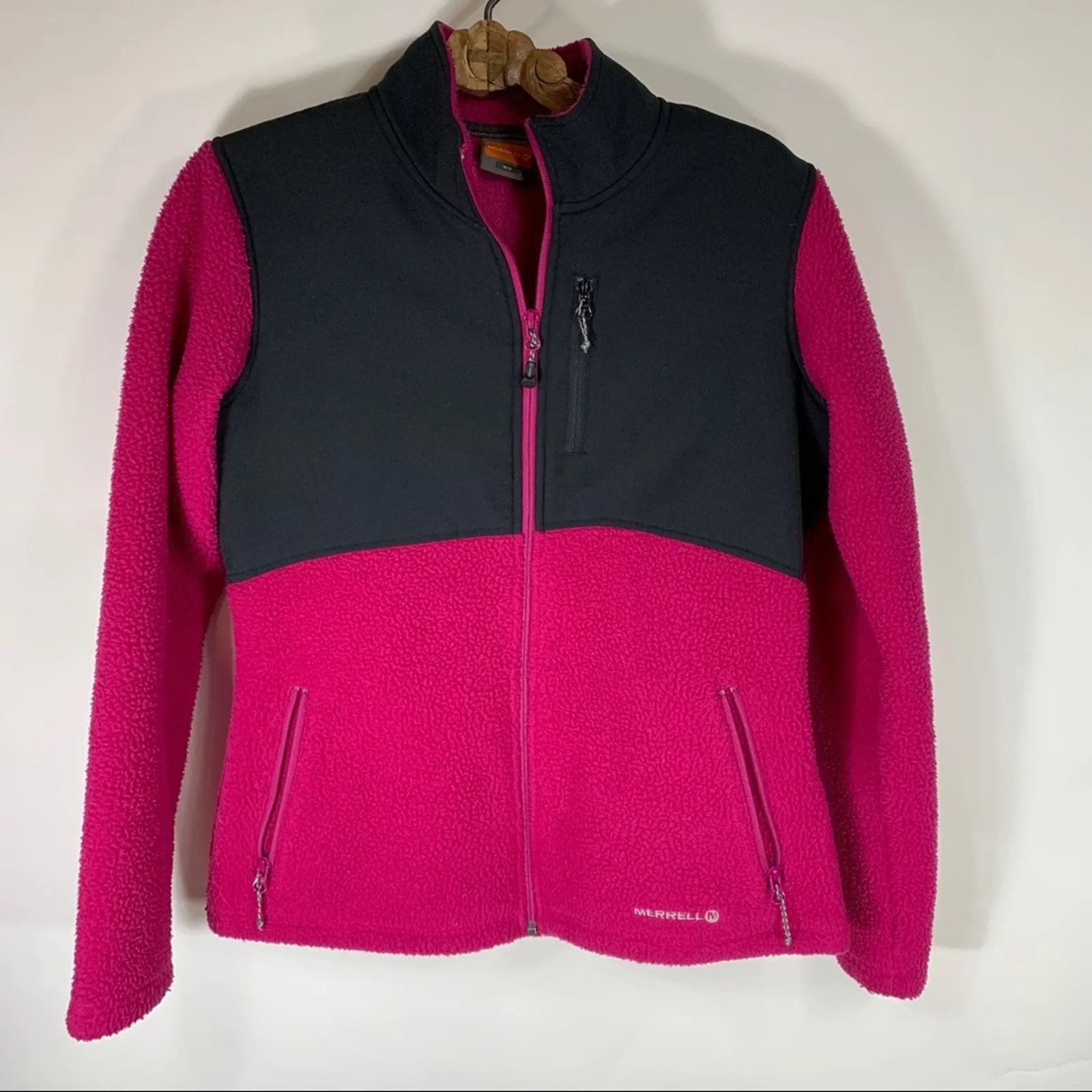 Merrell Pink Black Fleece Jacket Sz Medium Full  Zip - Image 5