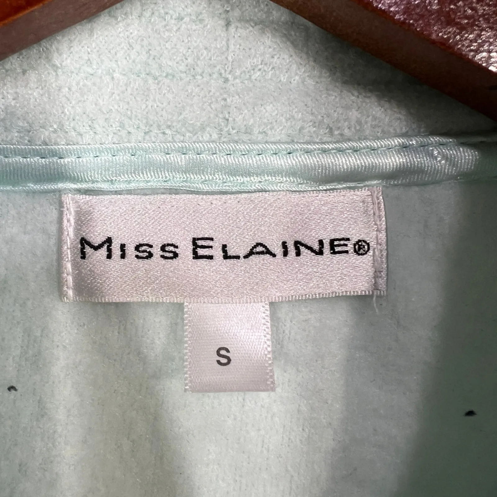Miss Elaine Fleece Zip Robe Jacket S‎ | Aqua Blue Embroidered Floral Lounge Cozy - Image 3