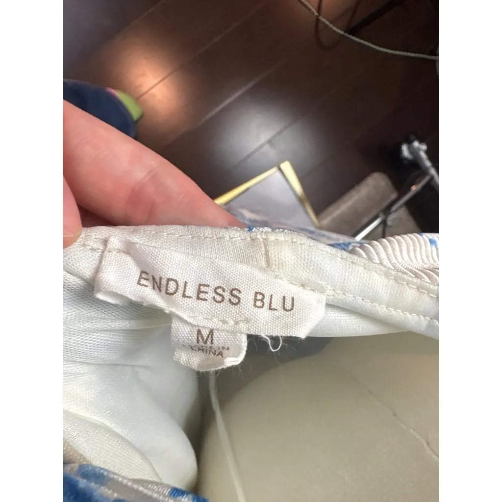 Women’s Endless Blu Medium White Backless Sleeveless Maxi Dress with Blue Floral Size undefined - Image 6