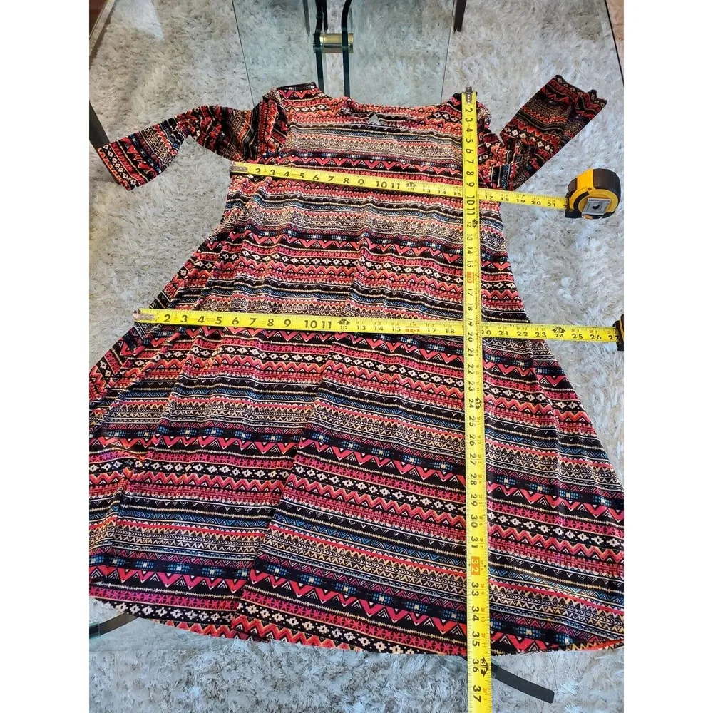 Signature Womens Multicolor Polyester Round Neck Long Sleeve Knee Length Dress M Size M - Image 11