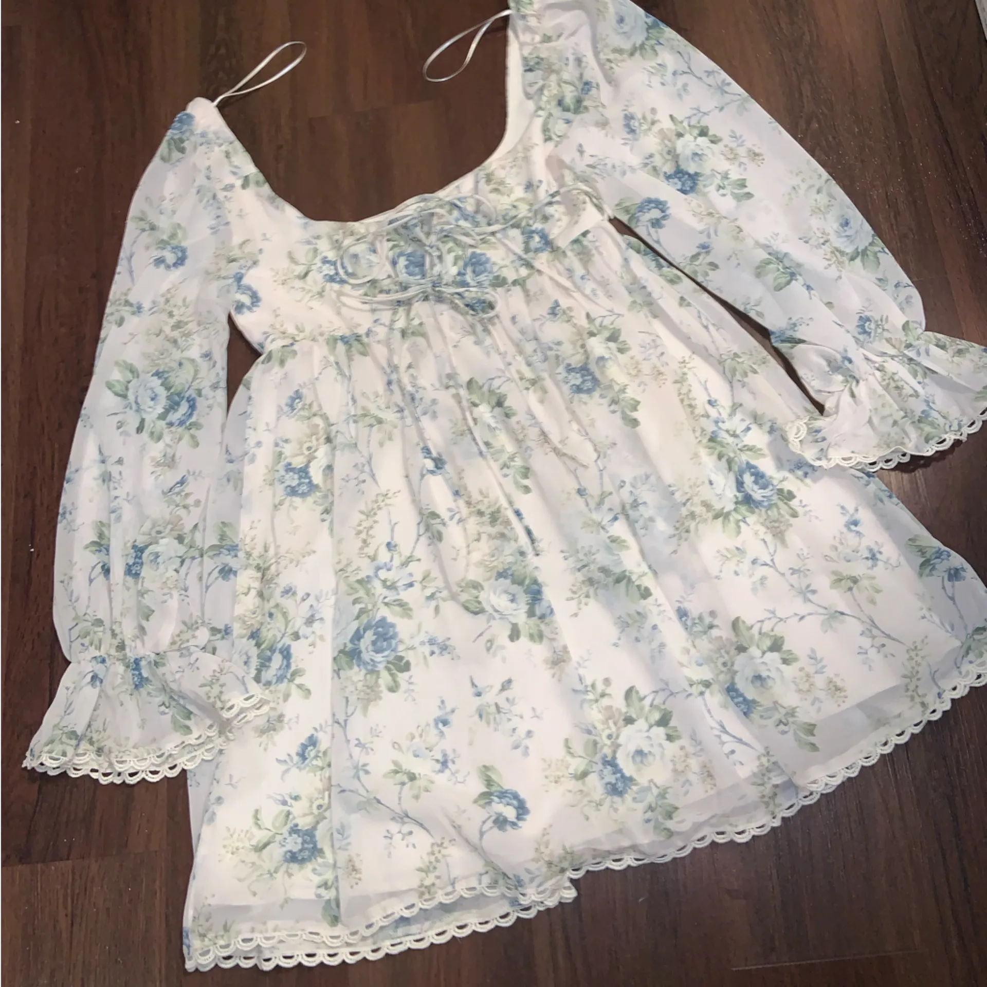 ALTARD STATE Fern Ivory Blue Floral Mini Babydoll Dress NWT $98 cottage fall - Image 6