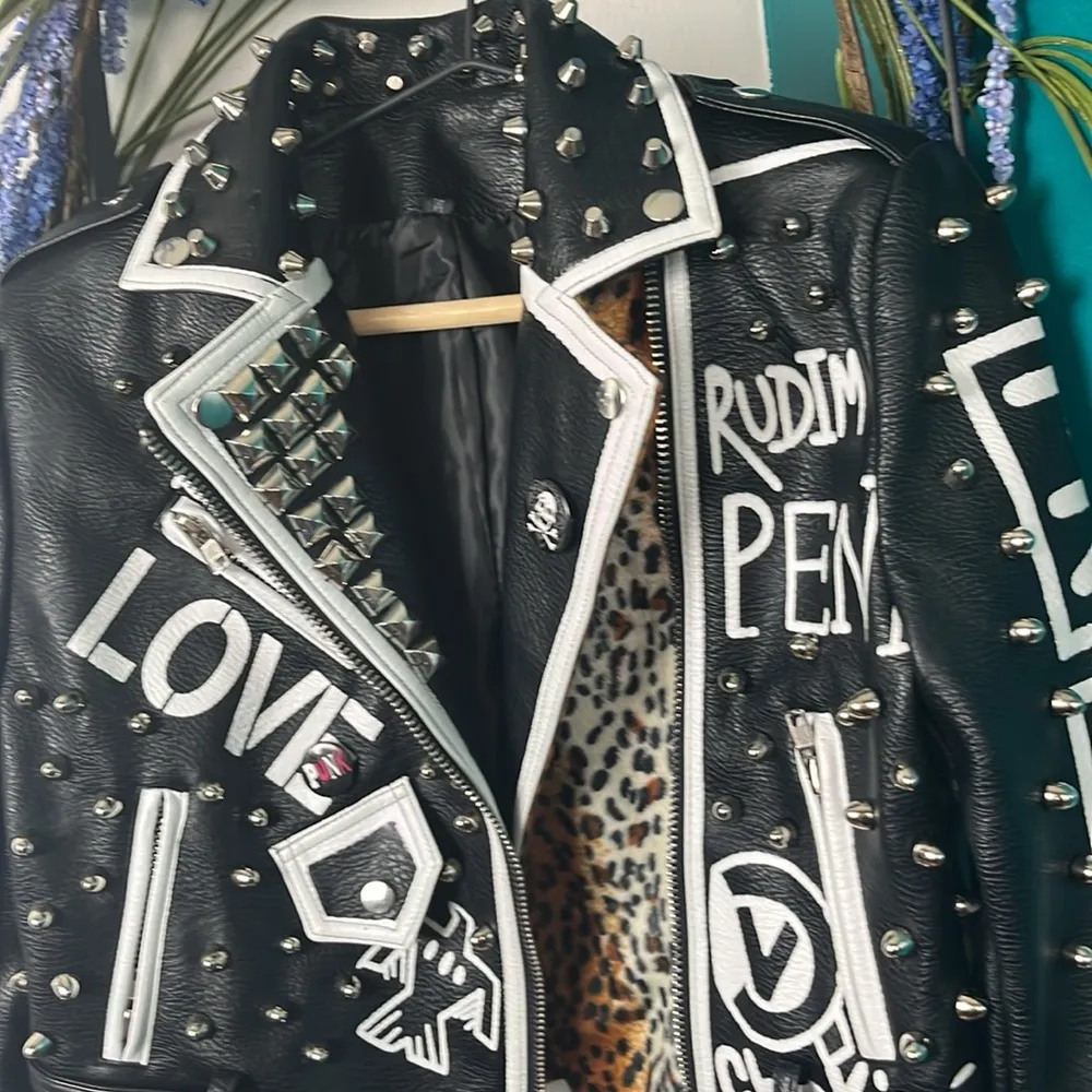 LORDLDS Women Black Leopard Leather Jacket Zip Up Moto Biker Fashion Streetwear Size M - Image 4