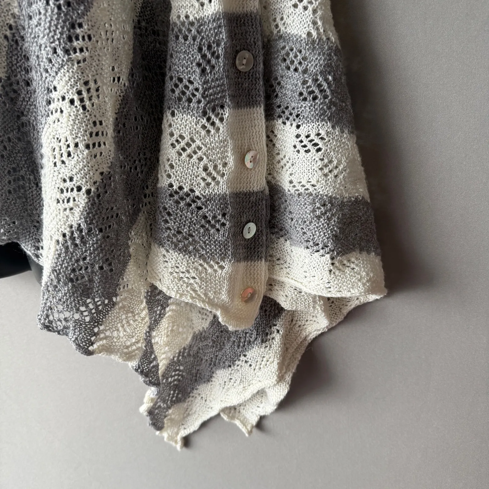 Anthropologie Moth sz One Size gray white‎ striped poncho linen knit top NWOT - Image 5