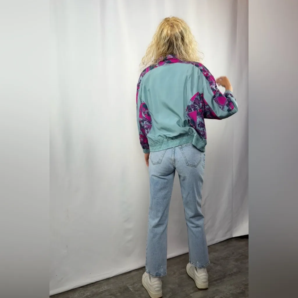 Vintage 90's Petite Sophisticate 100% Silk Full Zip Jacket in Blue Size Small - Image 2