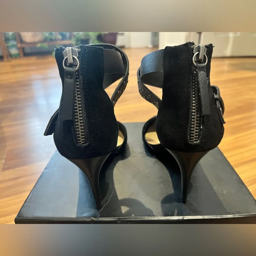 Joes Jeans Betty Ankle Strap Zip Back heels black suede studded leather size 7 - Image 11