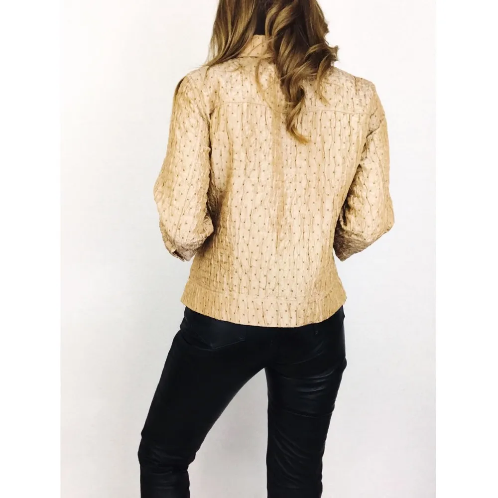 Vintage Textured Satin Shirt Jacket | Size M Tan Size M - Image 11