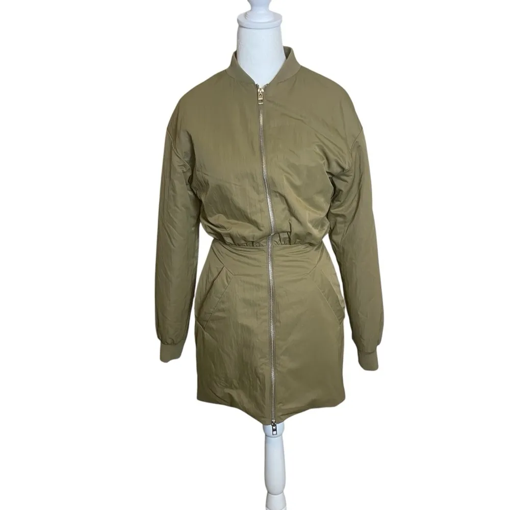 NWT Zara Padded Short Mini Bomber Dress Olive Green Full Zip Blogger Favorite SM - Image 7