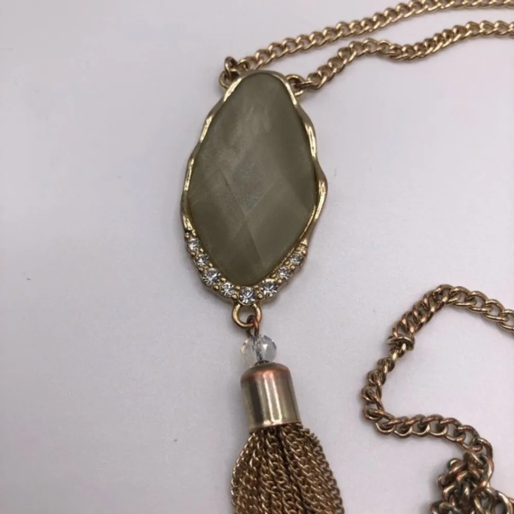 Boutique Stone and Tassel Long Preppy Boho Statement Necklace 24” - Image 2