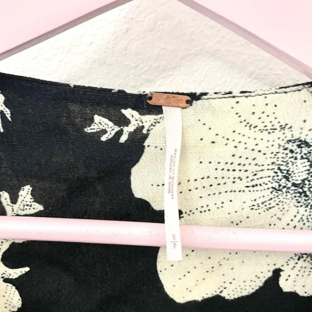 Free People French Quarter Black & Ivory Floral Ruffle Wrap Mini Dress Size S - Image 4