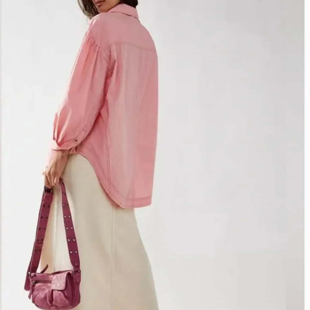 NWOT FREE PEOPLE Freya Poplin Tunic Button Down Blouse Pink - Image 7