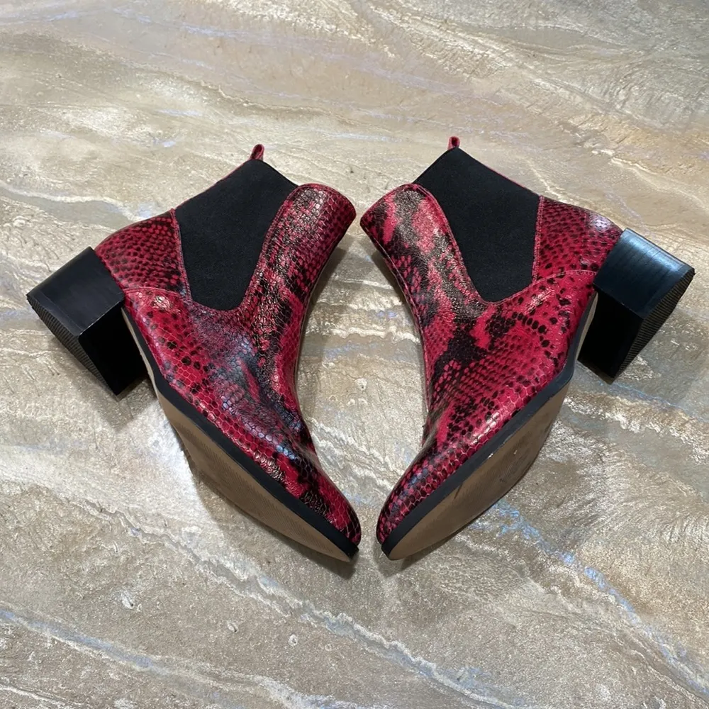 Genuine Leather Red Ankle Boots Size 36 - Image 4