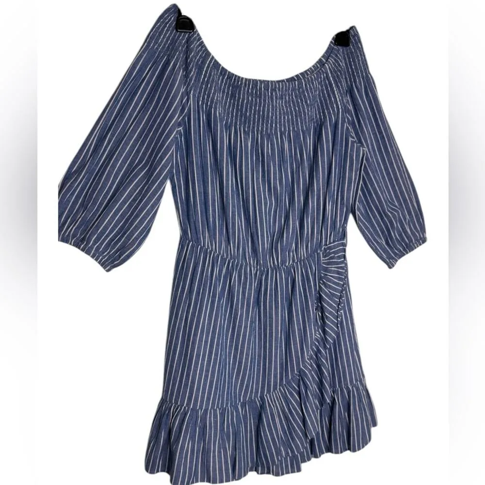 TULAROSA Maida Ruffle Dress in Blue White Stripe Vacation Ruffle Size Small - Image 3