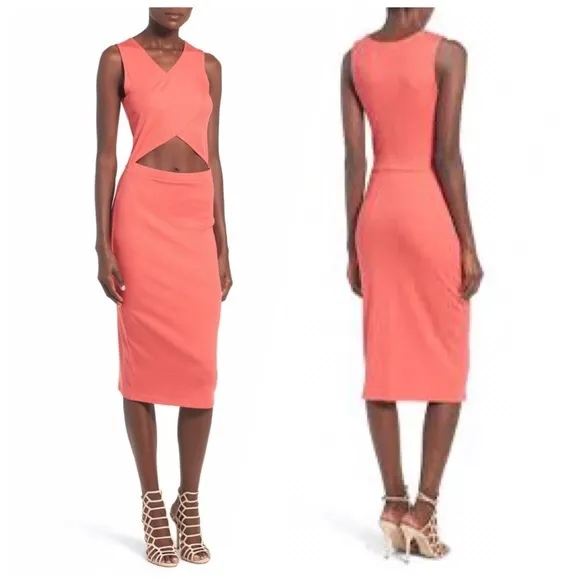 Leith Cutout Ribbed Knit Cutout Wrap Midi Dress - Image 2