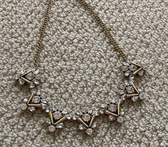 J. Crew Chain Link Statement Necklace White Glitter Stones Short Like New $88 - Image 2