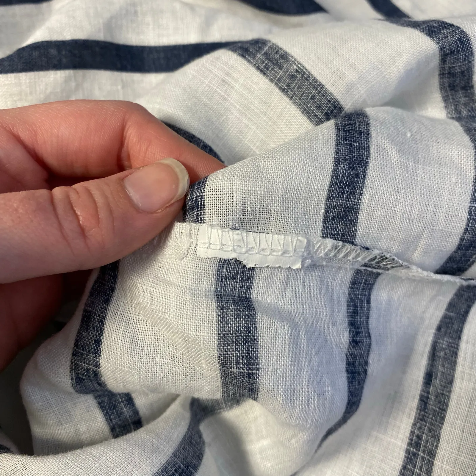 Zara Striped Blue White‎ Oversized Linen V Neck Shirt Size L Coastal Nautical - Image 7