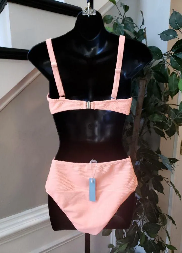 Popvil 2 Piece Swimsuit Womens Medium Pink Stretch Triangle Adjustable Strap Size L - Image 3