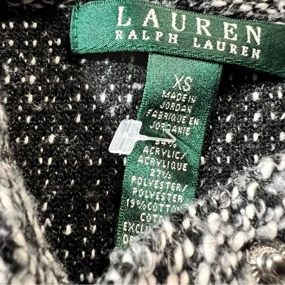 Lauren  Grey Black Marled Knit Full Zip Moto Sweater Jacket XSmall - Image 3