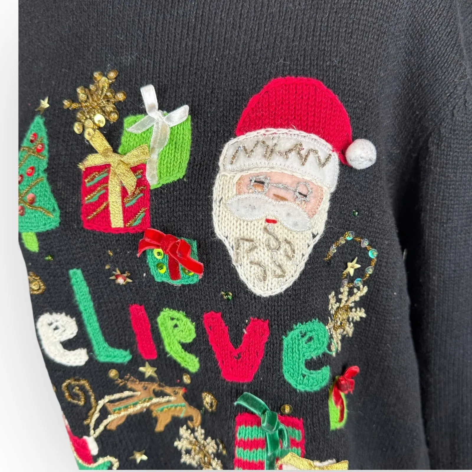 Vintage 90s Ugly Christmas Sweater XL Black - Image 3