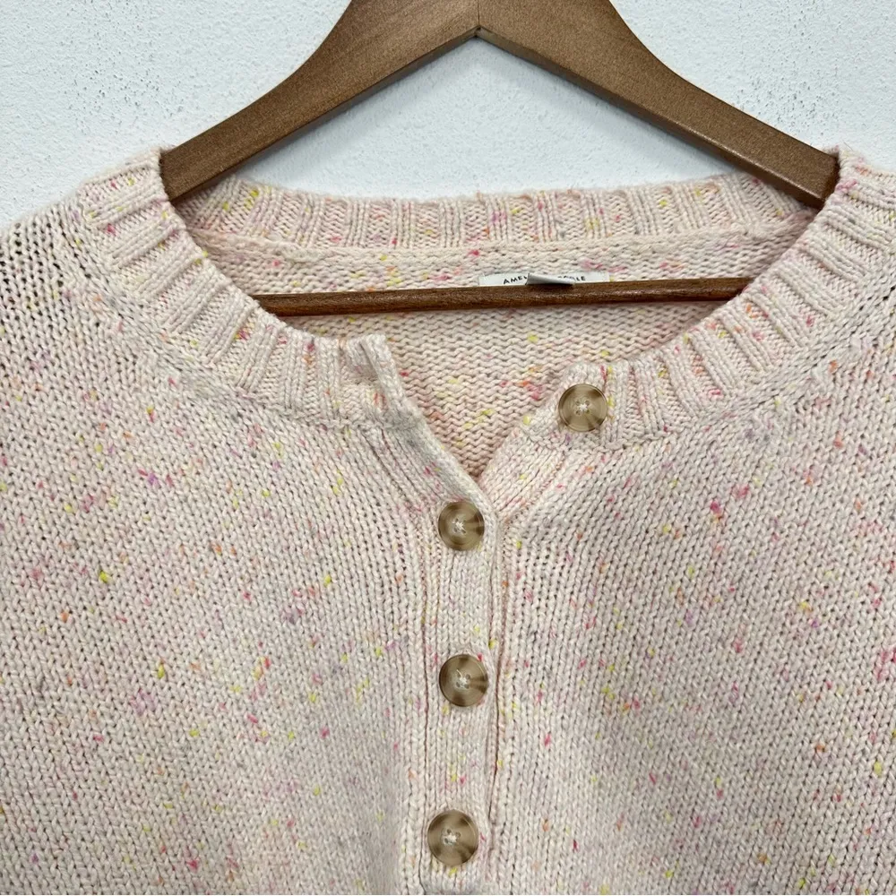 American Eagle Womens Size Large Pink Henley Knit Sweater Casual Preppy Layering - Image 3