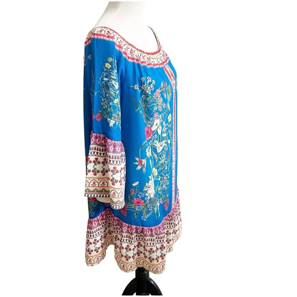 Umgee Scarf Print Knee Length Dress Size Large Bohemian Multicolor Off Shoulder - Image 11