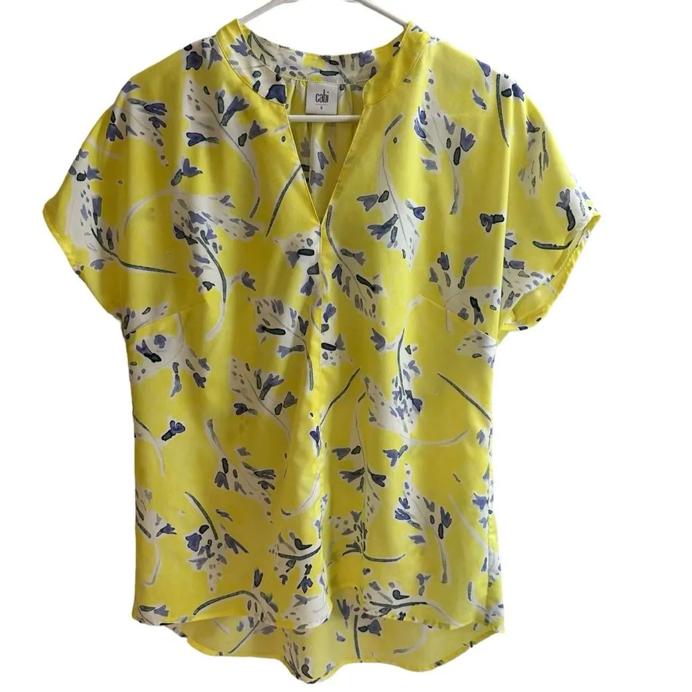 CAbi Stevie #5213 Yellow Blouse Blue‎ Flowers Small - Image 4