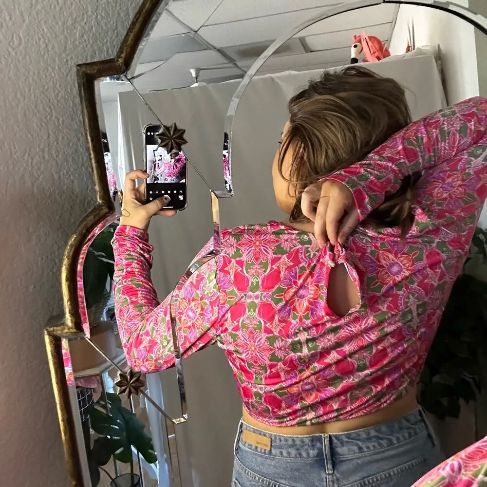 Misa Acia Ana Capri Floral Long Sleeve Top Pink Size Large - Image 5