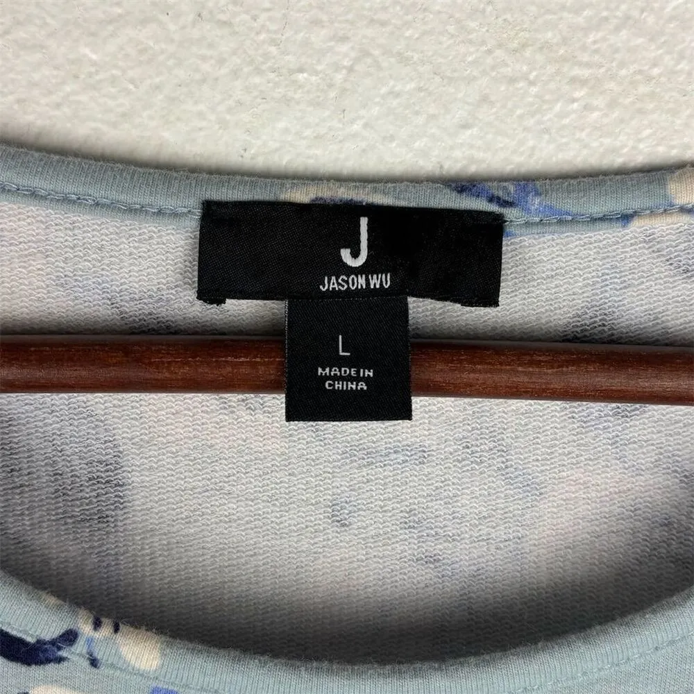 J Jason Wu Women's Blue Floral T-Shirt Dress Size Large Short Sleeve Relaxed Fit - Image 4