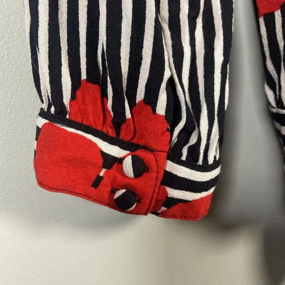 Madewell Striped Wrap Top in Candied Orchids Size Small Black White Striped Crop - Image 7