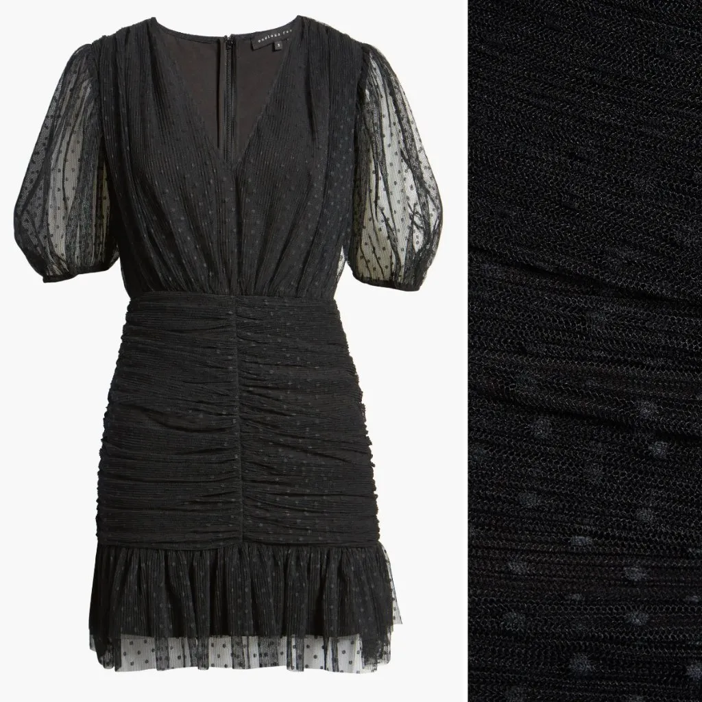 NWT ENDLESS ROSE Mesh Ruched Puff Sleeve Minidress In Black - Image 9
