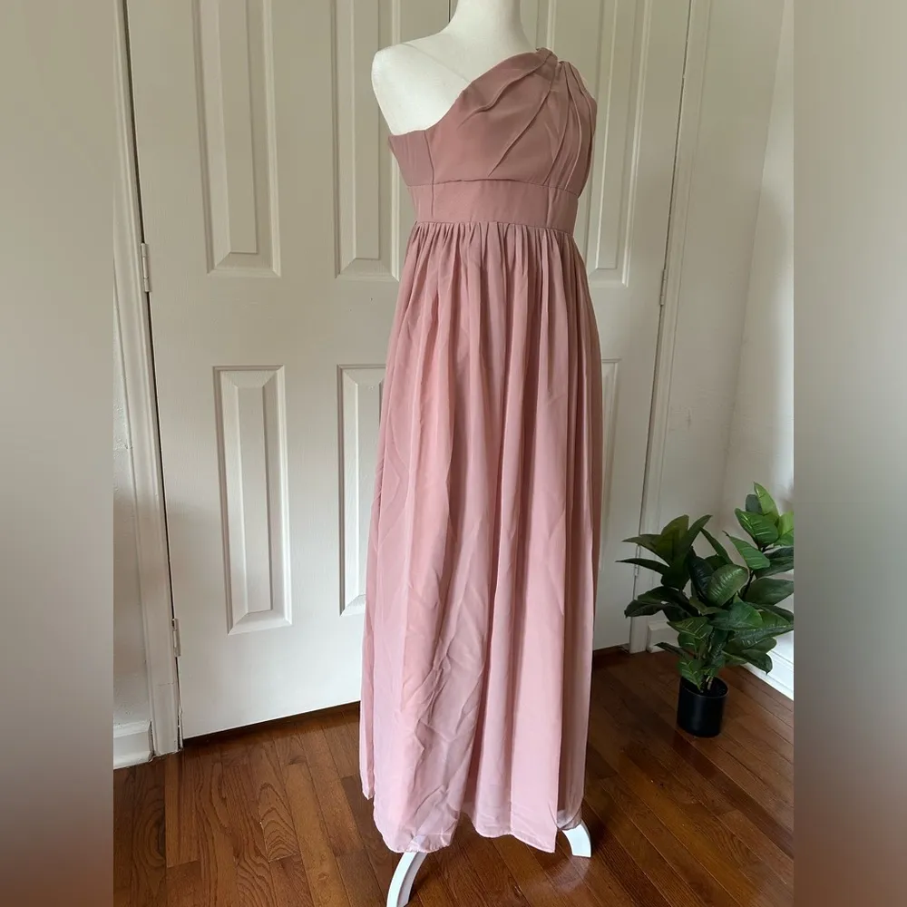 JJ's House - One-Shoulder Chiffon Gown - Dusty Rose - New With Tags - Image 3