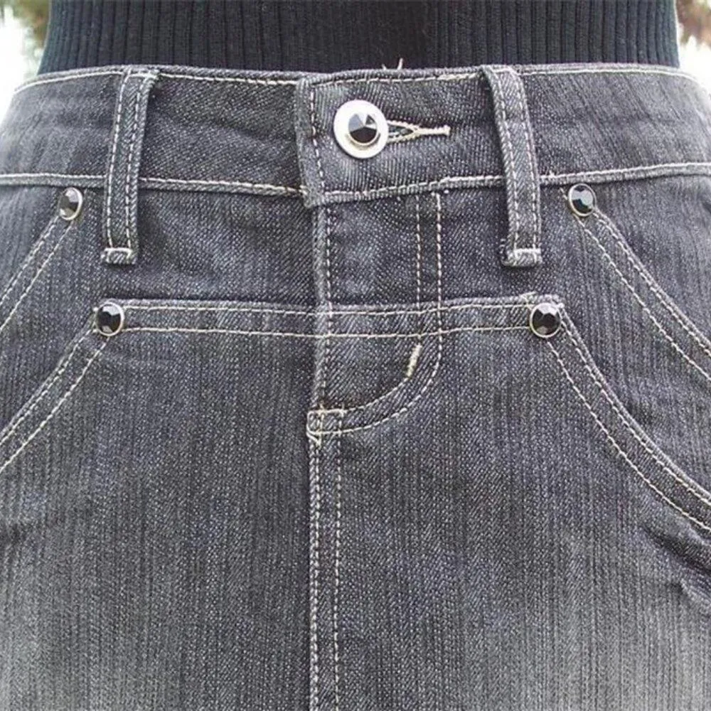 Cache Denim Black Gray Wash Rhinestone Stud Detail Skirt New Stretch $98 NWT - Image 2