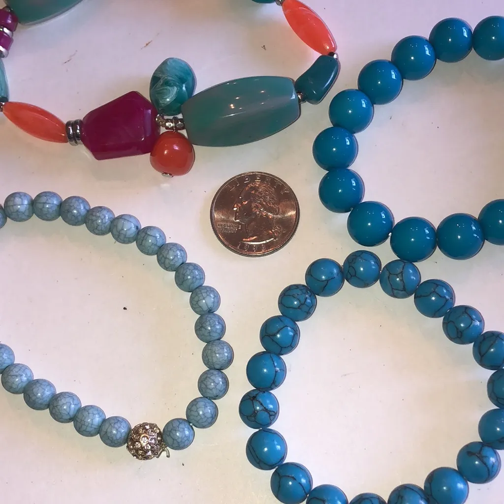 Turquoise Color and Pink Beaded Boho Bracelet Set Blue - Image 6