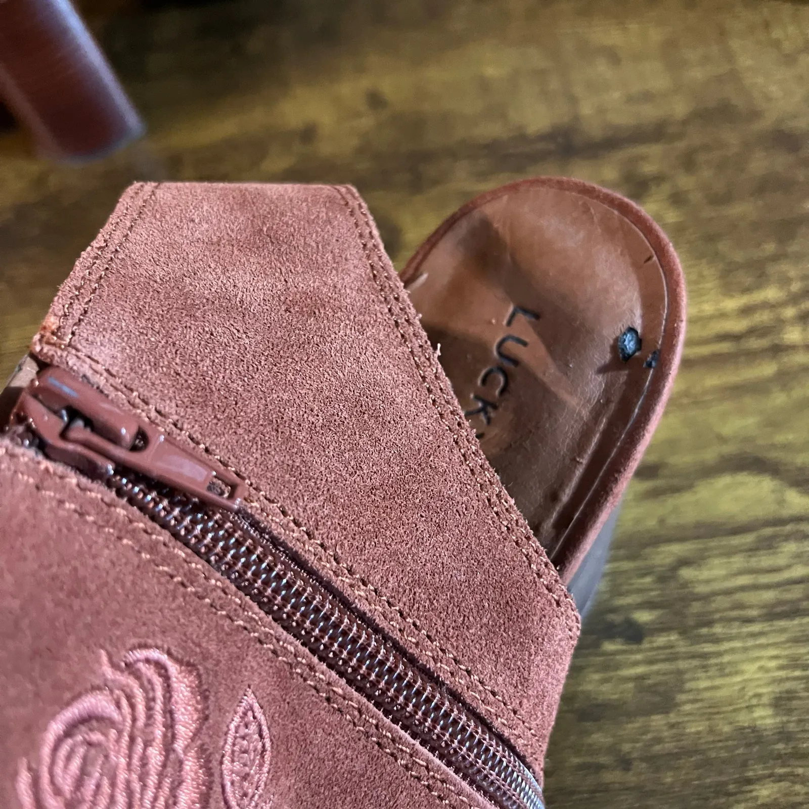 Lucky Brand Womens Rust Brown Leather Listana Bootie Sz 9 Festival Boho Peep-Toe - Image 8