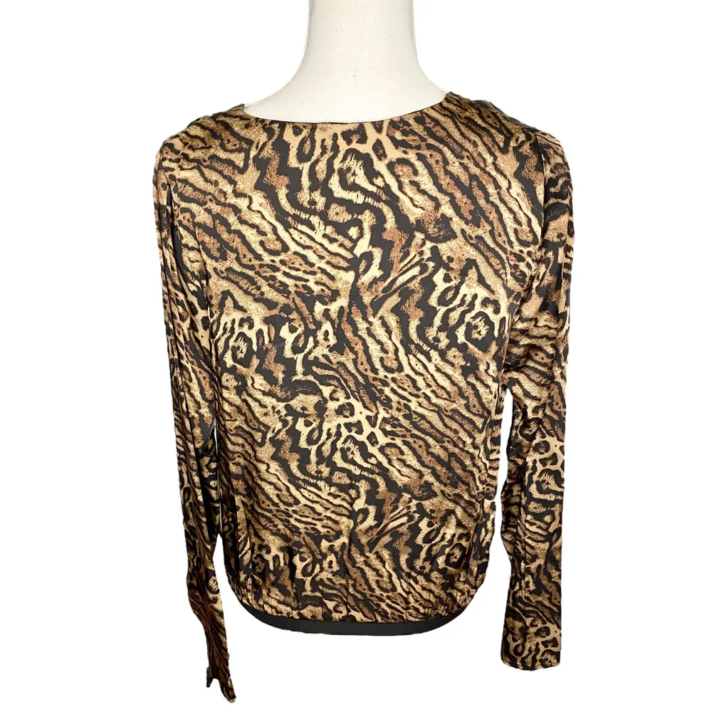 Good American Flowing Faux Wrap Front Long Sleeve Bodysuit Jaguar Womens Size 1 - Image 4