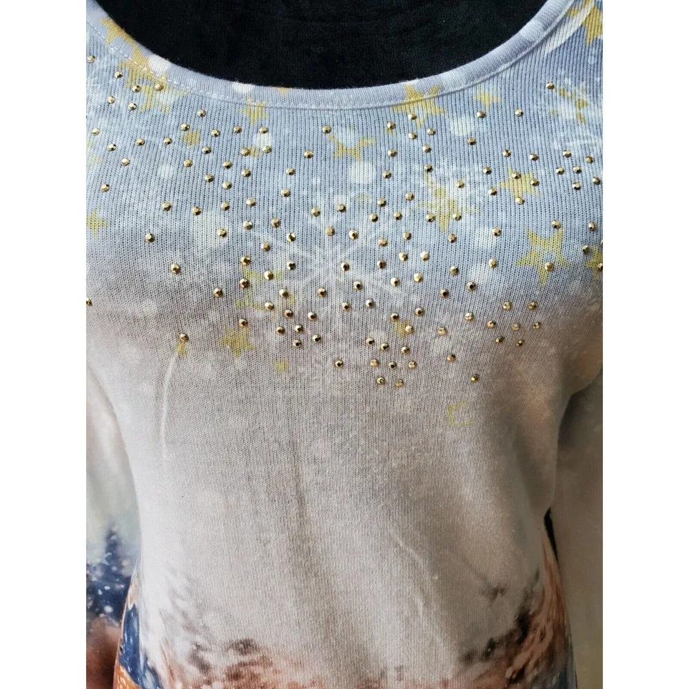 One World Reindeer Multicolor Polyester Round Neck Long Sleeve Top Blouse PM - Image 3