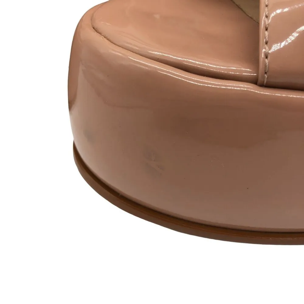 SCHUTZ Pattie Patent Leather Sandal Platform Block Heel Ankle Strap Beige Nude 9 - Image 6