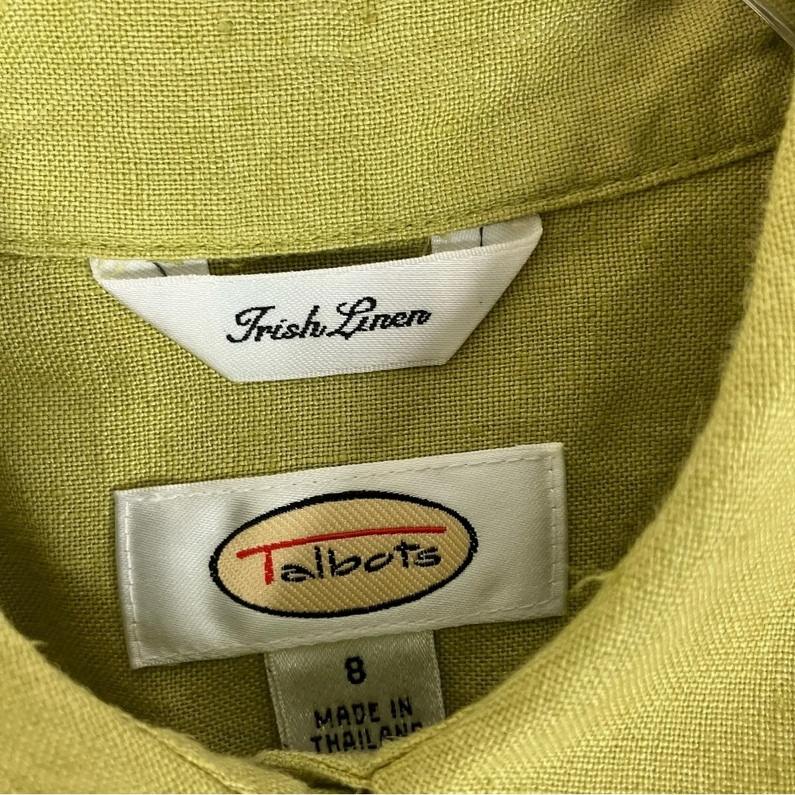 Talbots Chartreuse Irish Linen Button Up 3/4 Sleeve Shirt Green-Yellow Top 8 - Image 5