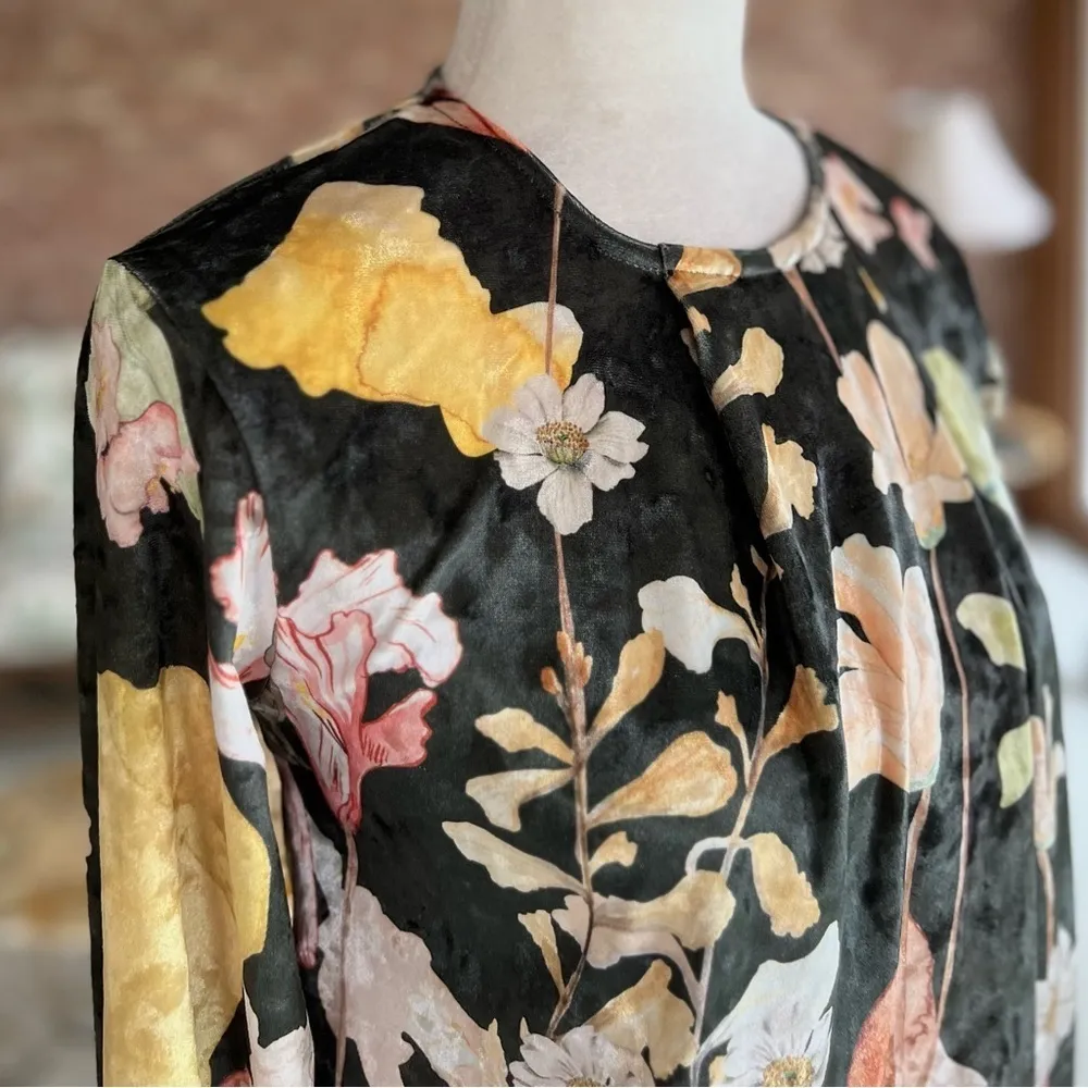 Zara Bodysuit Velour Velvet Floral Green Long Sleeve S Cocktail Holiday Chic Mod - Image 13