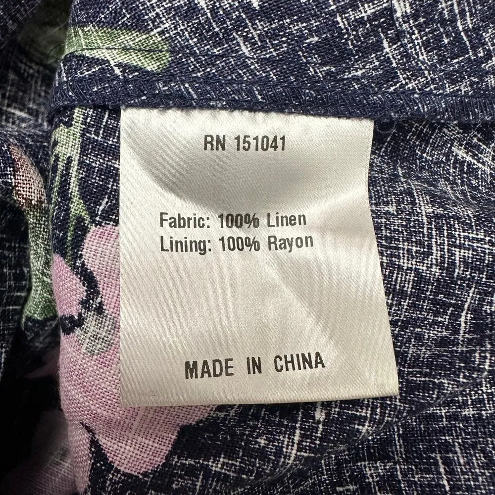 O.P.T. Sz 2 XS Midnight Bloom Khalani Linen Midi Dress Sleeveless Floral Linen Blue - Image 6