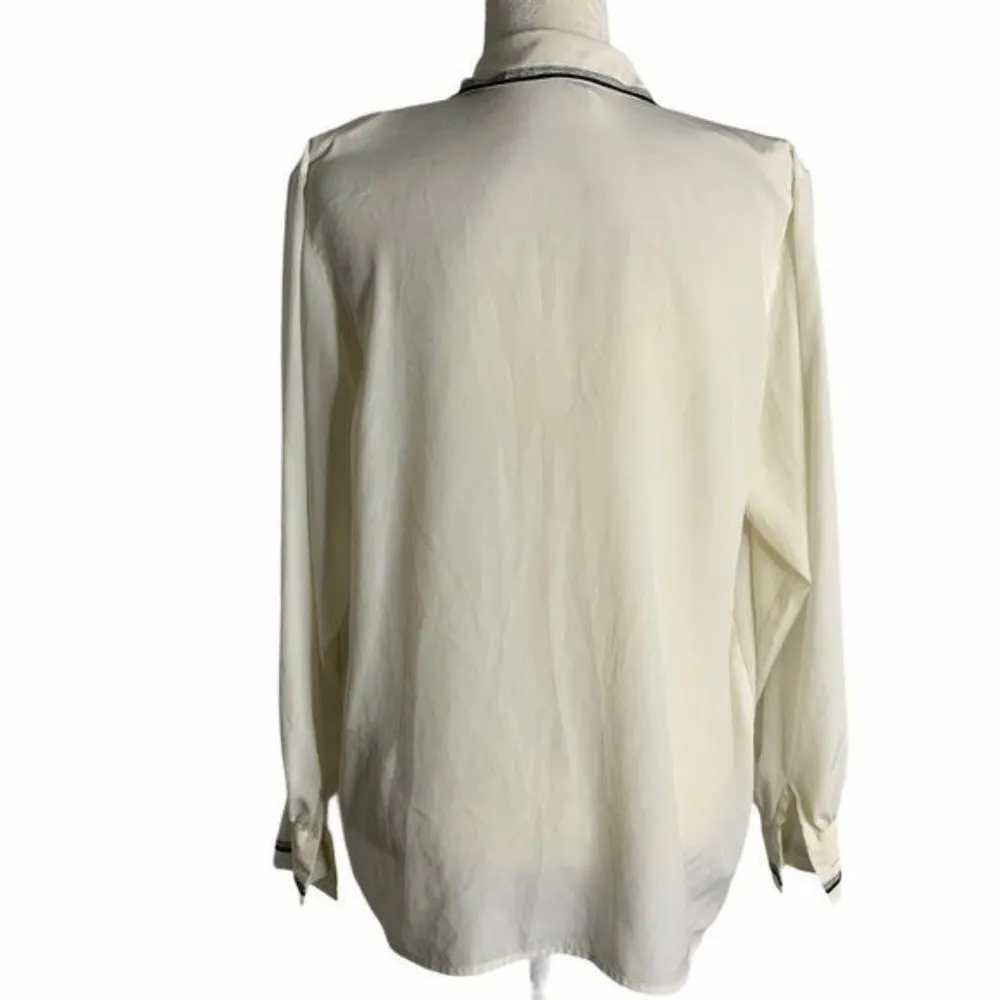 Vintage Alfred Dunner Silky Dress Shirt 16 Cream Hidden Buttons Long Sleeves - Image 4