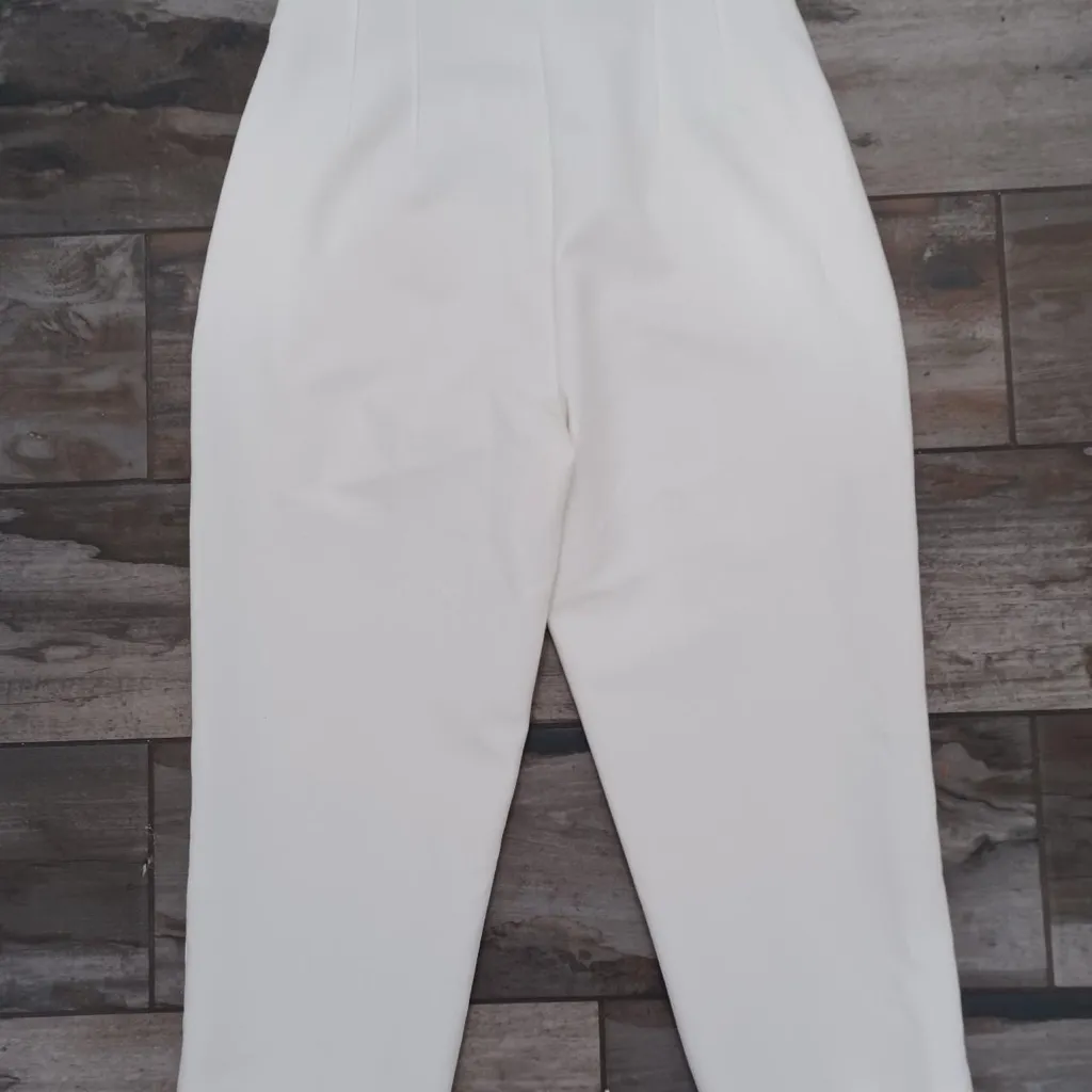 Zara Bloggers Favorite High Rise Ankle Pants Size Medium White Cream - Image 6